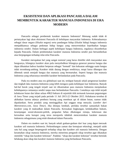 Eksistensi Dan Aplikasi Pancasila Dalam