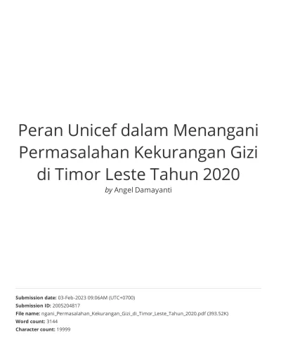 Peran Unicef Dalam Menangani Permasalahan Kekurangan Gizi Di Timor