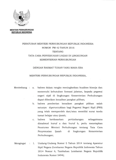 Peraturan Menteri Perhubungan Republik Indonesia Nomor Pm Tahun