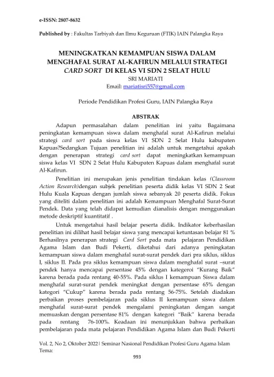 Meningkatkan Kemampuan Siswa Dalam Menghafal Surat Al Kafirun Melalui