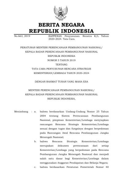 Berita Negara Republik Indonesia No Bappenas Penyusunan