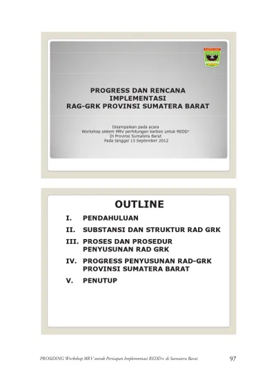 Progress Dan Rencana Implementasi Rag Grk Provinsi Sumatera Barat