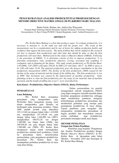 Pengukuran Dan Analisis Produktivitas Produksi Dengan Metode Objective