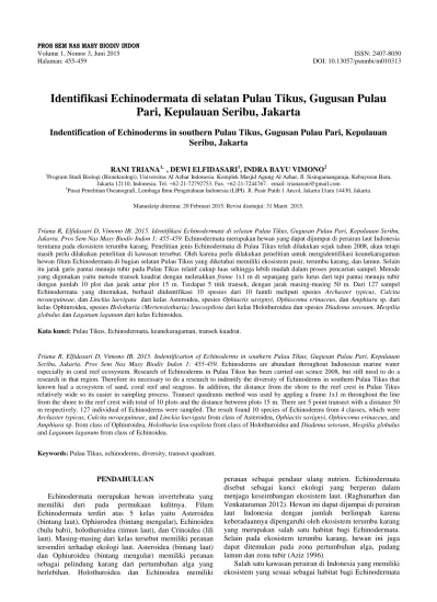 Identifikasi Echinodermata Di Selatan Pulau Tikus Gugusan Pulau Pari