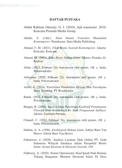 DAFTAR PUSTAKA Abdul Rahman Ghazaly G I 2010 Fiqh Muamalat 2010