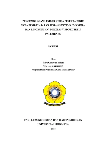 Pengembangan Lembar Kerja Peserta Didik Pada Pembelajaran Tema