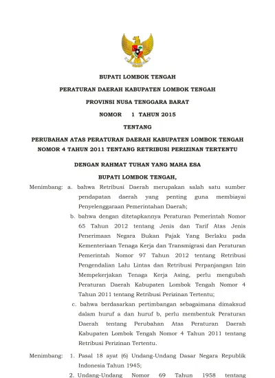 Bupati Lombok Tengah Peraturan Daerah Kabupaten Lombok Tengah Provinsi