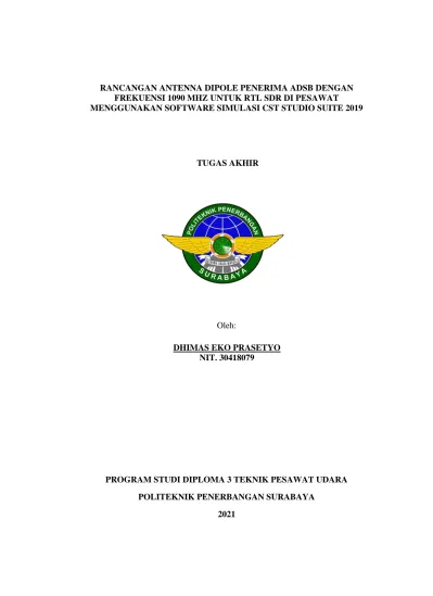 RANCANGAN ANTENNA DIPOLE PENERIMA ADSB DENGAN FREKUENSI 1090 MHZ UNTUK