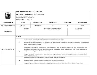 Mata Kuliah Kode Rumpun Mk Bobot Sks Semester Penyusunan Dosen