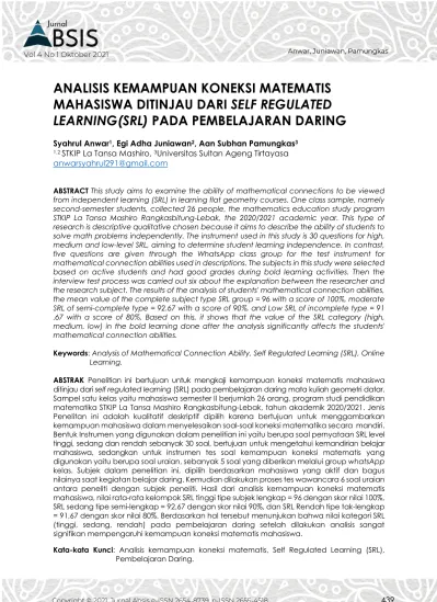 View Of Analisis Kemampuan Koneksi Matematis Mahasiswa Ditinjau Dari