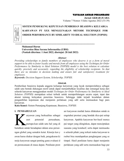 View Of SISTEM PENDUKUNG KEPUTUSAN PEMBERIAN BEASISWA KELUARGA KARYAWAN