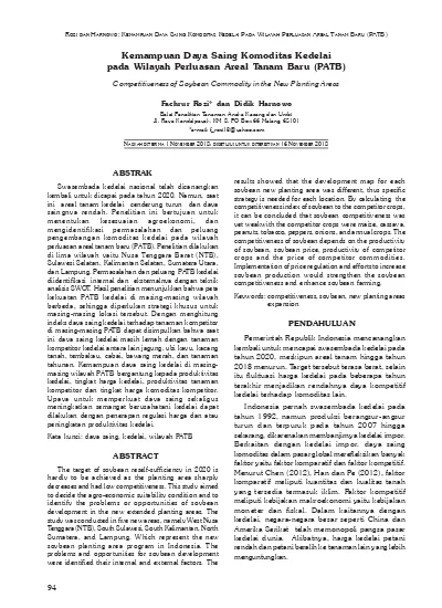 Kemampuan Daya Saing Komoditas Kedelai Pada Wilayah Perluasan Areal