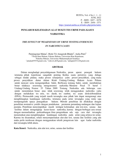 Pengaruh Kelemahan Alat Bukti Tes Urine Pada Kasus Narkotika