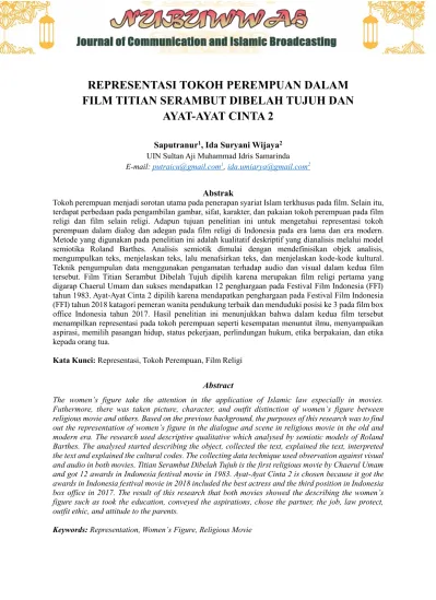 View Of REPRESENTASI TOKOH PEREMPUAN DALAM FILM TITIAN SERAMBUT DIBELAH