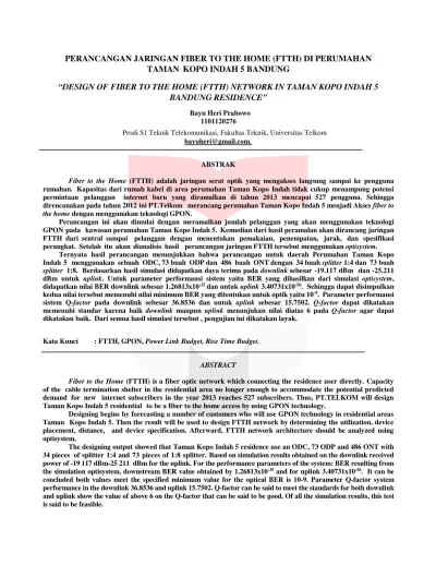 Perancangan Jaringan Fiber To The Home Ftth Di Perumahan Taman Kopo