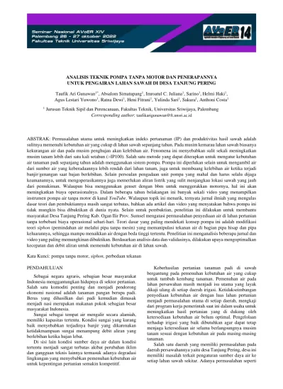 View Of Analisis Teknik Pompa Tanpa Motor Dan Penerapannya Untuk