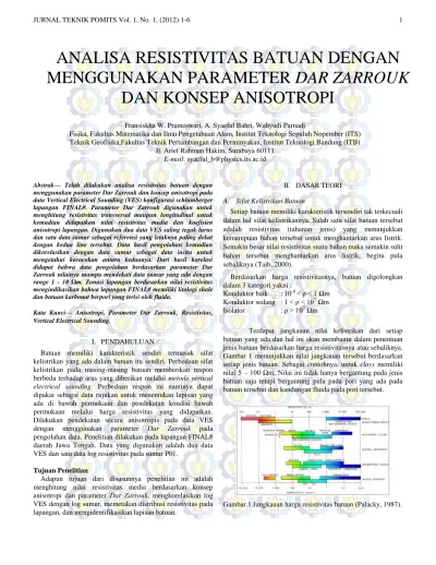 ANALISA RESISTIVITAS BATUAN DENGAN MENGGUNAKAN PARAMETER DAR ZARROUK