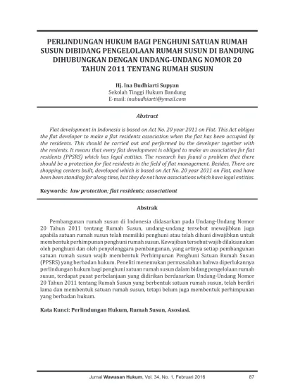 PERLINDUNGAN HUKUM BAGI PENGHUNI SATUAN RUMAH SUSUN DIBIDANG