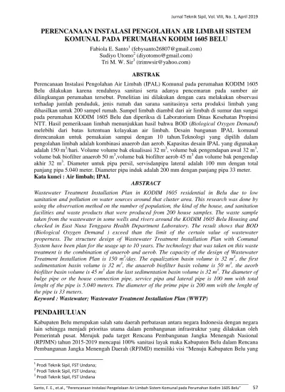 Perencanaan Instalasi Pengolahan Air Limbah Sistem Komunal Pada Hot