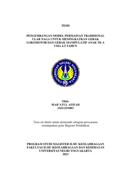 Pengembangan Model Permainan Tradisional Ular Naga Untuk Meningkatkan