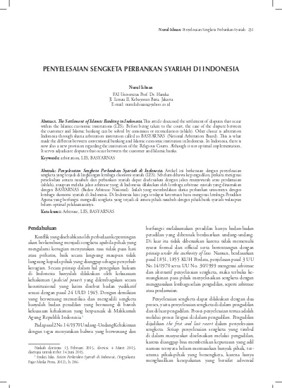 Penyelesaian Sengketa Perbankan Syariah Di Indonesia