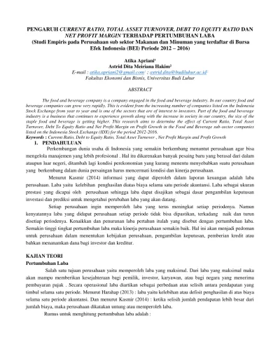 Pengaruh Current Ratio Total Asset Turnover Debt To Equity Ratio