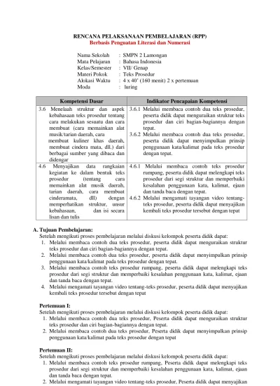 RENCANA PELAKSANAAN PEMBELAJARAN RPP Berbasis Penguatan Literasi Dan