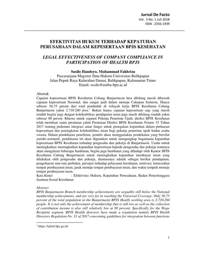 Efektivitas Hukum Terhadap Kepatuhan Perusahaan Dalam Kepesertaan Bpjs