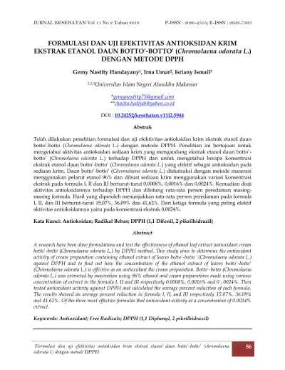 FORMULASI DAN UJI EFEKTIVITAS ANTIOKSIDAN KRIM EKSTRAK ETANOL DAUN