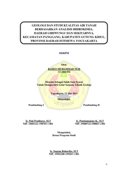 Geologi Dan Studi Kualitas Air Tanah Berdasarkan Analisis Hidrokimia