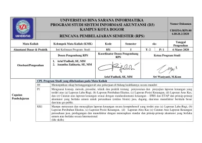 UNIVERSITAS BINA SARANA INFORMATIKA PROGRAM STUDI SISTEM INFORMASI