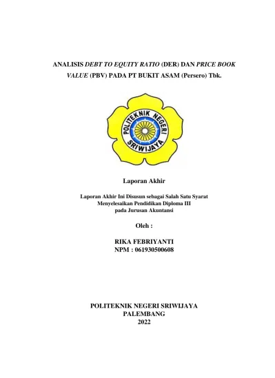 ANALISIS DEBT TO EQUITY RATIO DER DAN PRICE BOOK VALUE PBV PADA PT