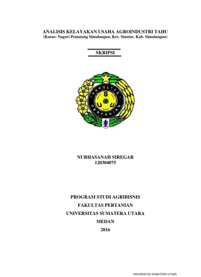 Analisis Kelayakan Usaha Agroindustri Tahu Kasus Nagori Pematang