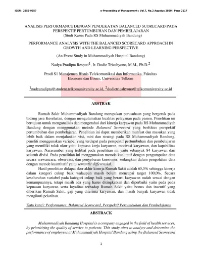 Analisis Performance Dengan Pendekatan Balanced Scorecard Pada