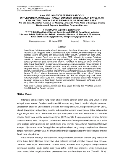 View Of Analisis Longsor Berbasis Arc Gis Untuk Pemetaan Wilayah Rawan