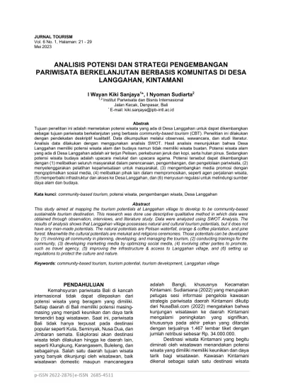 View Of ANALISIS POTENSI DAN STRATEGI PENGEMBANGAN PARIWISATA