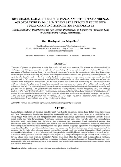 Kesesuaian Lahan Jenis Jenis Tanaman Untuk Pembangunan Agroforestri
