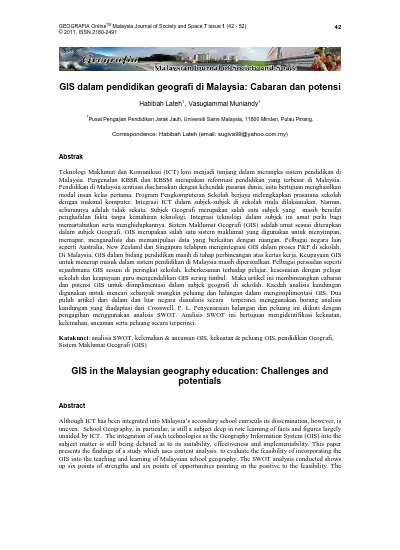 GIS Dalam Pendidikan Geografi Di Malaysia Cabaran Dan Potensi GIS In