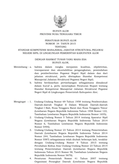 Bupati Alor Provinsi Nusa Tenggara Timur Peraturan Bupati Alor Nomor