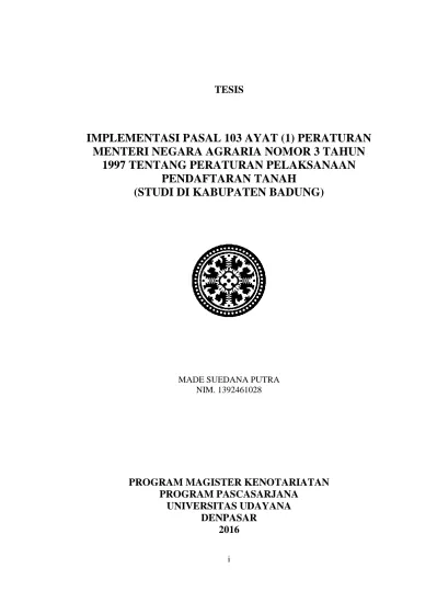 PROGRAM MAGISTER KENOTARIATAN PROGRAM PASCASARJANA UNIVERSITAS UDAYANA