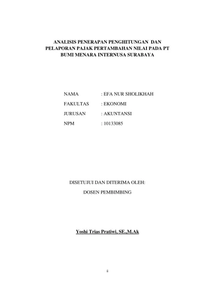 Analisis Penerapan Penghitungan Dan Pelaporan Pajak Pertambahan Nilai