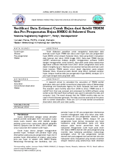 Verifikasi Data Estimasi Curah Hujan Dari Satelit TRMM Dan Pos