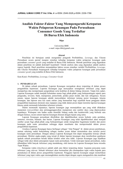 Analisis Faktor Faktor Yang Mempengaruhi Ketepatan Waktu Pelaporan