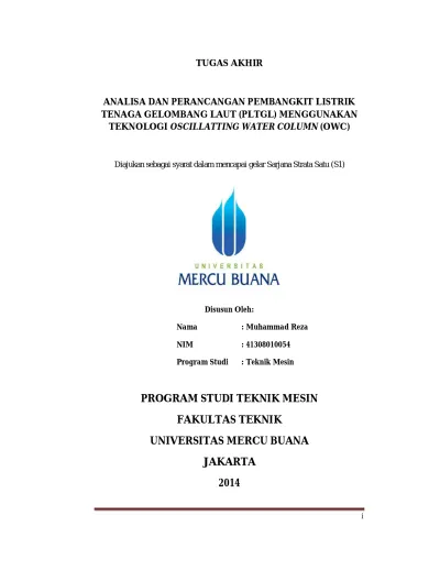 Program Studi Teknik Mesin Fakultas Teknik Universitas Mercu Buana Jakarta