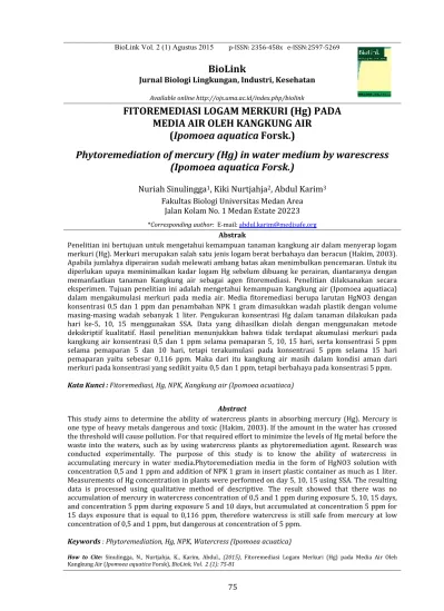 Jurnal Biologi Lingkungan Industri Kesehatan