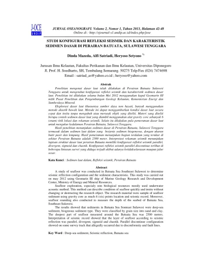 Studi Konfigurasi Refleksi Seismik Dan Karakteristik Sedimen Dasar Di
