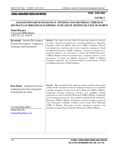 Analisis Pengaruh Lingkungan Internal Dan Eksternal Terhadap Keunggulan