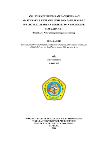 Analisis Ketersediaan Dan Kepuasan Masyarakat Tentang Jenis Dan