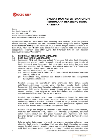 Syarat Dan Ketentuan Umum Pembukaan Rekening Dana Nasabah