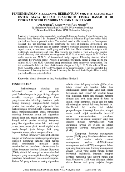 PENGEMBANGAN E LEARNING BERBANTUAN VIRTUAL LABORATORY UNTUK MATA KULIAH